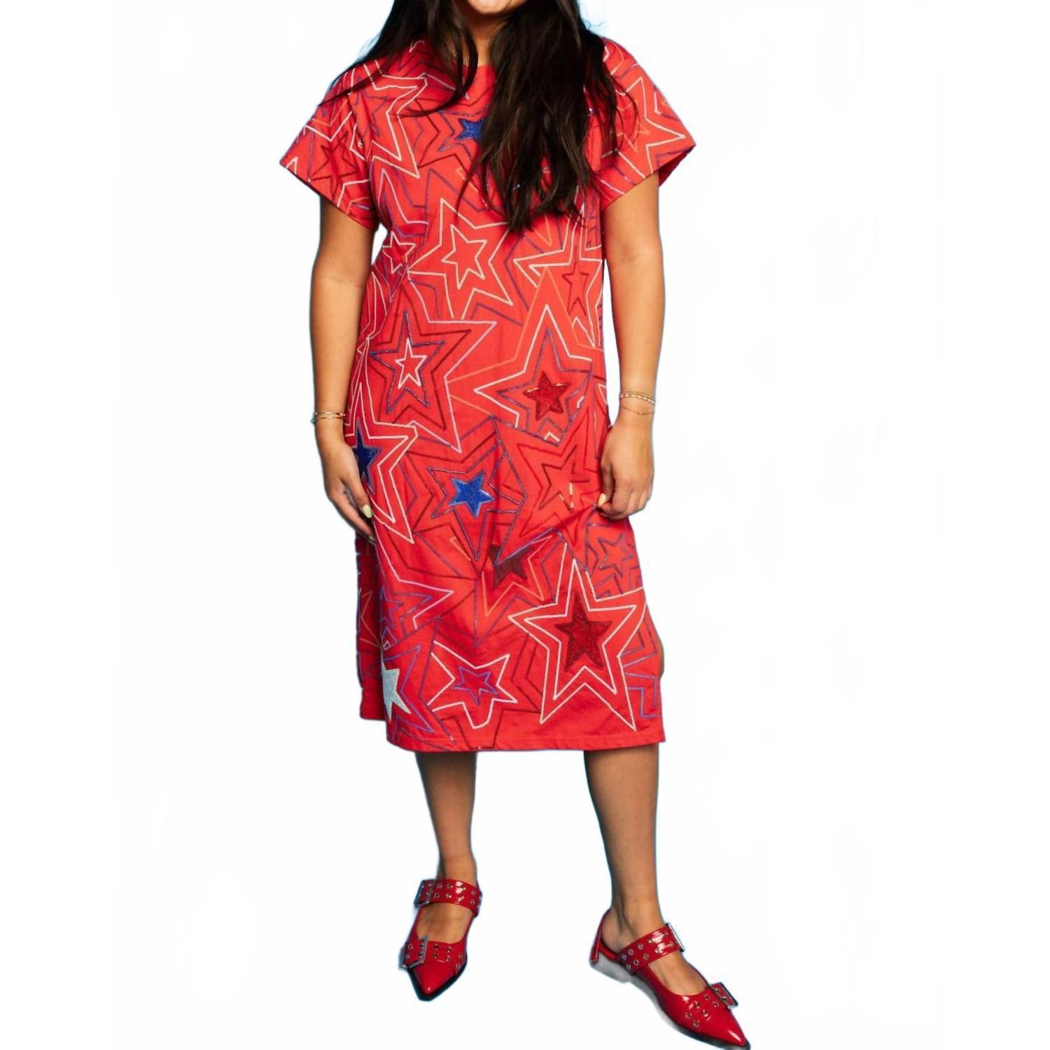 New Queen Of Sparkles Groovy Star Midi Tee Dress In Multi